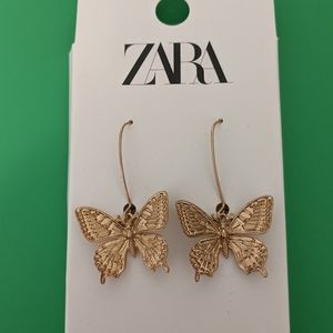 NWT Butterfly Drop Earrings gold plated Zara